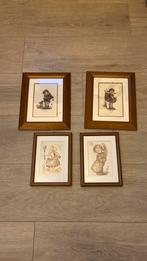 Vier ingelijste afbeeldingen van Hummeltjes, Huis en Inrichting, Woonaccessoires | Schilderijen, Tekeningen en Foto's, Minder dan 50 cm