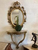 Grote oude barok spiegel met console 1m35 hoog, Antiek en Kunst, Ophalen, Rechthoekig