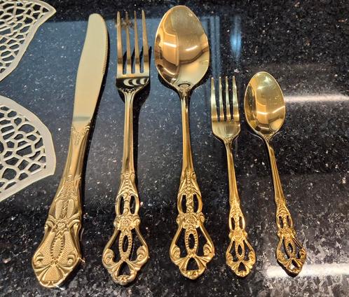 8 persoons gouden vergulde barok 40dlg bestek Nieuw!, Huis en Inrichting, Keuken | Bestek, Nieuw, Rvs of Chroom, Vaatwasserbestendig