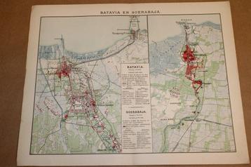 Antieke kaart - Batavia en Soerabaja - Circa 1900 beschikbaar voor biedingen