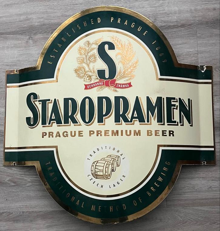Emaille Reclamebord Staropramen Bier - 75x75cm, Verzamelen, Merken en Reclamevoorwerpen, Gebruikt, Reclamebord, Ophalen