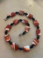 Vintage retro glaskralen ketting gitten kraal design collier, Ophalen of Verzenden, Zo goed als nieuw, Bruin, Overige materialen