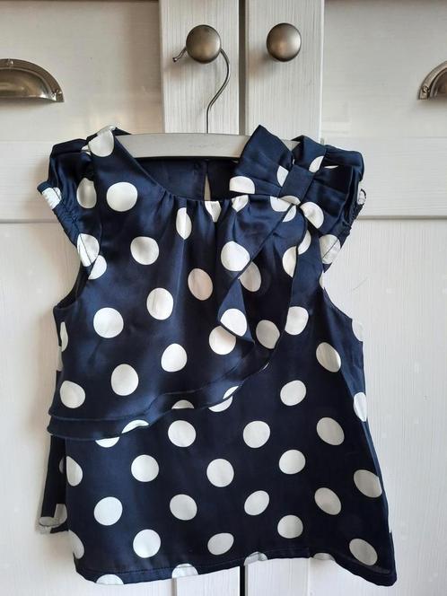 H&M Feestelijke Glanzende Donkerblauwe Polkadot Top Maat 104, Kinderen en Baby's, Kinderkleding | Maat 104, Zo goed als nieuw