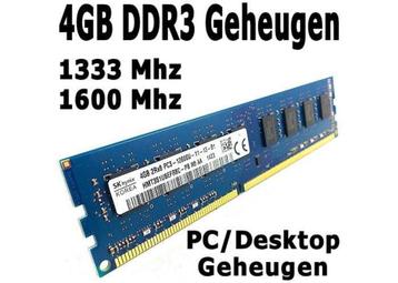 4GB DDR3 1333-1600 Mhz Desktop Geheugen, PC3-12800U Non-ECC
