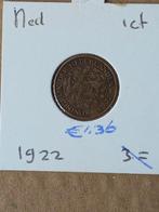 Ned 1 cent 1922, Postzegels en Munten, Munten | Nederland, Ophalen of Verzenden, Koningin Wilhelmina