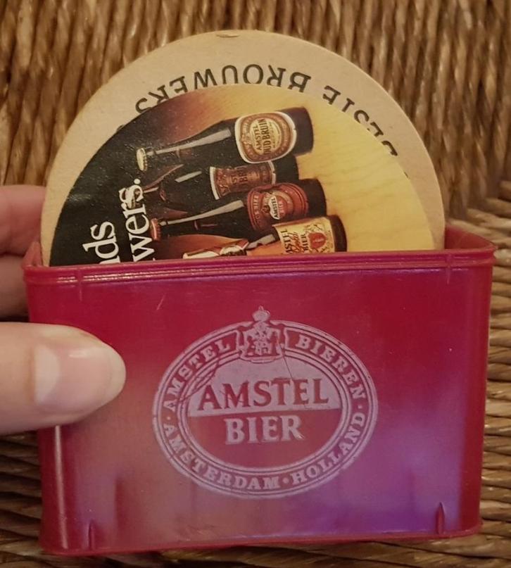 Amstel kratje met viltjes - jaren 70/80 - compleet - IGST, Verzamelen, Biermerken, Zo goed als nieuw, Viltje(s), Amstel, Ophalen of Verzenden