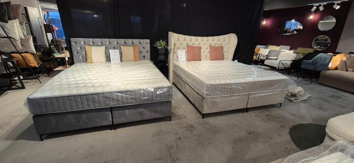 Luxe Boxspring combinatie Victoria, Huis en Inrichting, Slaapkamer | Boxsprings, Nieuw, 180 cm, 200 cm, Tweepersoons, Crème, Grijs