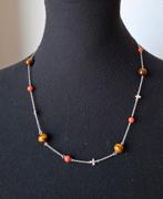 Zilveren ketting met tijgeroog zilveren kruisjes 925 zilver, Sieraden, Tassen en Uiterlijk, Kettingen, Ophalen of Verzenden, Zilver