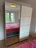 Pax kast eiken met Auli schuifdeuren spiegel/wit 150x201, Ophalen, 100 tot 150 cm, Zo goed als nieuw, Eikenhout