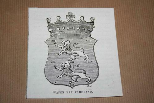 Antieke gravure - Wapen van Friesland - 1841 !!, Antiek en Kunst, Kunst | Etsen en Gravures, Ophalen of Verzenden