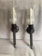 Windlichten koper/brons, wandfakkel, toortslamp, 42 cm hoog., Ophalen, Zo goed als nieuw, Kaars, 25 tot 50 cm