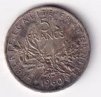 Frankrijk 5 Franc 1960 met meerkleurige Patina en randtikje, Verzenden, Frankrijk, Losse munt, Zilver