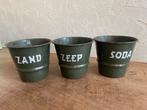 Antiek donker groene Emaille zand zeep en soda kannetjes, Antiek en Kunst, Ophalen of Verzenden