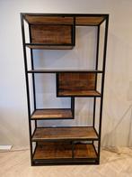 Metalen kast met hout – industrieel, modern, zwart, 2m hoog, Huis en Inrichting, Kasten | Boekenkasten, Ophalen, Met plank(en)
