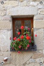 Tuinverruimer-Tuinposter - Raam met Geraniums 70x105 cm, Tuin en Terras, Tuinwanddecoratie, Nieuw, Verzenden