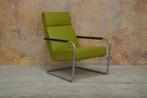 Als NIEUW! fraaie groene leren Harvink Optie design fauteuil, Design, Metaal, 75 tot 100 cm, Zo goed als nieuw