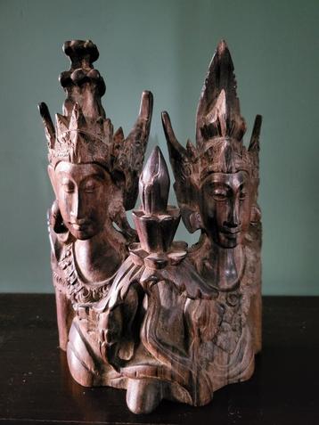 Handgesneden Balinees houten beeld – 22 cm – dubbele figuur  beschikbaar voor biedingen