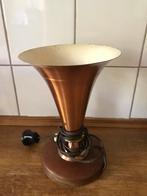 Art Deco lampje koperkleurig met teakhouten voet, Ophalen of Verzenden