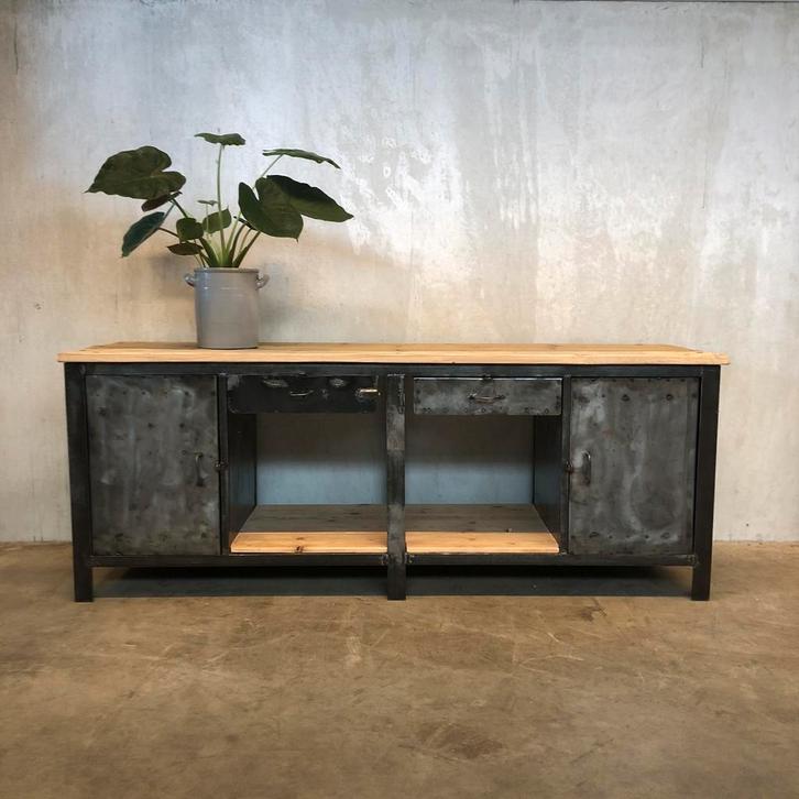 Oude werkbank, industrieel dressoir, toonbank, keuken, Antiek en Kunst, Curiosa en Brocante, Ophalen