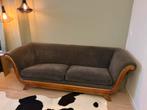 Art Deco bank /kasteelbank - Hout & Grijze Stof, Ophalen, Gebruikt, Driepersoons, 75 tot 100 cm