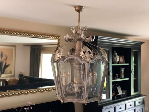 2 x Houten Kroonluchter klassiek met zilver/goud ornamenten, Huis en Inrichting, Lampen | Kroonluchters, Gebruikt, Hout, Ophalen