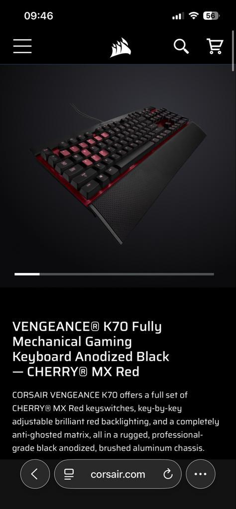 Corsair K70 Mechanisch Gaming Toetsenbord - Cherry MX Red, Computers en Software, Toetsenborden, Gebruikt, Qwerty, Bedraad, Gaming toetsenbord