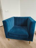 Blauwe velvet lounge stoel, Ophalen, Metaal, 75 tot 100 cm, Zo goed als nieuw