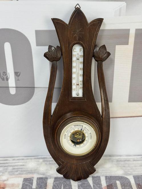 Antiek 1900-10 Veranderlyk Barometer Weerstation donkerhout, Audio, Tv en Foto, Weerstations en Barometers, Ophalen of Verzenden