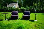 Twee aubergine Leolux fauteuils met bijzettafeltjes, Huis en Inrichting, Fauteuils, Ophalen, Gebruikt, Design, 50 tot 75 cm