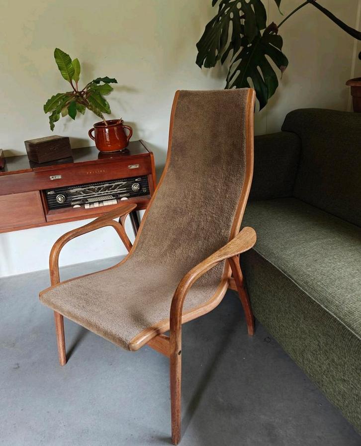 Lamino Fauteuil - Zweeds Design, Huis en Inrichting, Fauteuils, Gebruikt, Hout, Stof, 50 tot 75 cm, 75 tot 100 cm, Ophalen