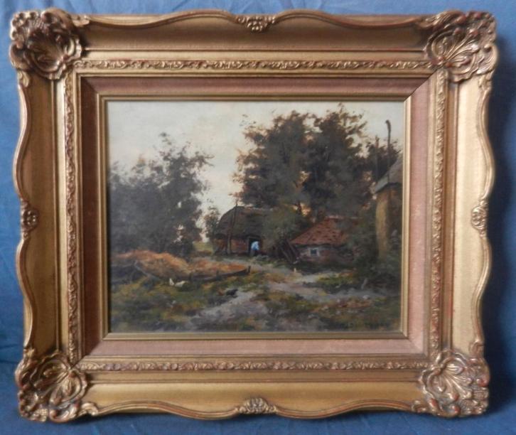 Olieverf Landschap met boerderij H.J Duiverman hxb 22,5x28,7, Antiek en Kunst, Kunst | Schilderijen | Klassiek, Ophalen of Verzenden