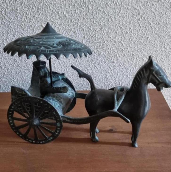 Zeldzame Chinese bronzen strijdwagen, paard en ruiter, Antiek en Kunst, Antiek | Koper en Brons, Brons, Verzenden