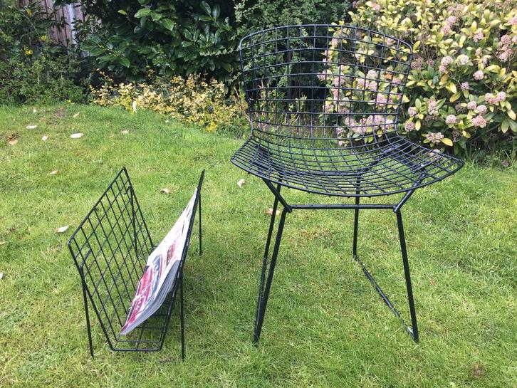 Vintage Bertoia for Knoll Wire Side Chair 420C + lectuurbak, Huis en Inrichting, Stoelen, Gebruikt, Eén, Metaal, Zwart, Ophalen