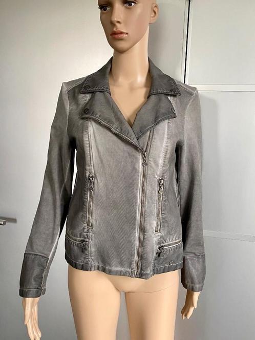 E795 Poools maat 38=M imitatie-leren jasje biker vest grijs, Kleding | Dames, Jasjes, Kostuums en Pakken, Zo goed als nieuw, Jasje
