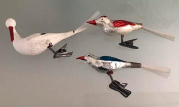 Oude kerstbal Ooievaar en 2 vogeltjes beschikbaar voor biedingen