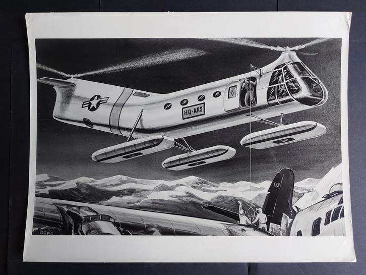 Foto van een tekening van een Piasecki H-21 (F820), Verzamelen, Luchtvaart en Vliegtuigspotten, Gebruikt, Kaart, Foto of Prent
