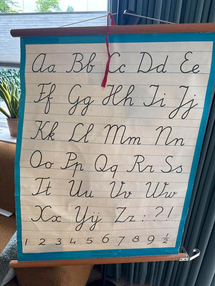 Oude Schoolplaat - Alfabet & Cijfers, Antiek en Kunst, Antiek | Schoolplaten, Overige thema's, Ophalen of Verzenden