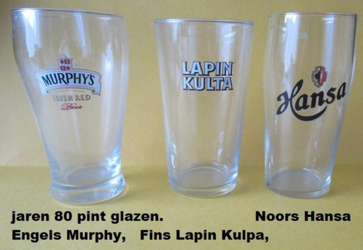 set jaren 80 bierglazen, Murphy, Hansa, Lapin Kulta, Verzamelen, Biermerken, Zo goed als nieuw, Glas of Glazen, Overige merken