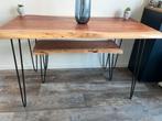 Houten Eettafel met Bankje - Uniek Design, Huis en Inrichting, Tafels | Eettafels, Ophalen, Gebruikt, 50 tot 100 cm, 100 tot 150 cm