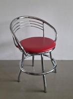 vintage design draai-stoel kuip chroom buis-frame rood skai, Huis en Inrichting, Stoelen, Ophalen, Metaal, Eén, Rood