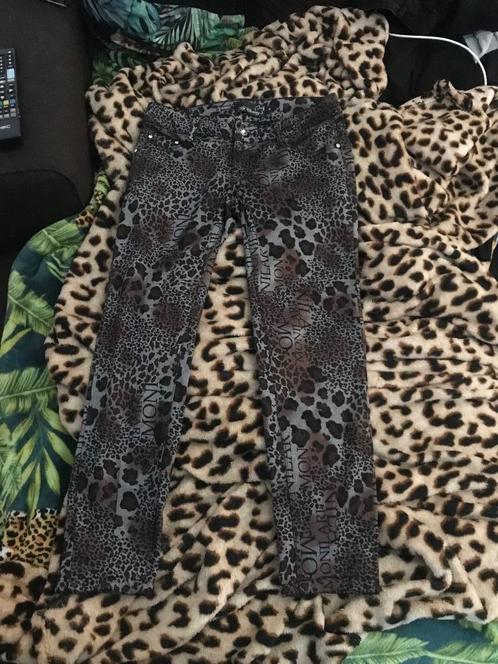 Panter print broek, Kleding | Dames, Broeken en Pantalons, Gedragen, Maat 38/40 (M), Bruin, Lang, Ophalen of Verzenden