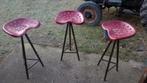 Set van 3 barkrukken met panzitting, Gebruikt, Drie, Ophalen of Verzenden, Metaal