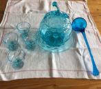 Blauw glas, Bowl stel, antiek glas, Ophalen of Verzenden