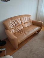 Okergele 2/3-zits bank van leer, Huis en Inrichting, Banken | Bankstellen, Gebruikt, 150 tot 200 cm, Driepersoons, Ophalen of Verzenden