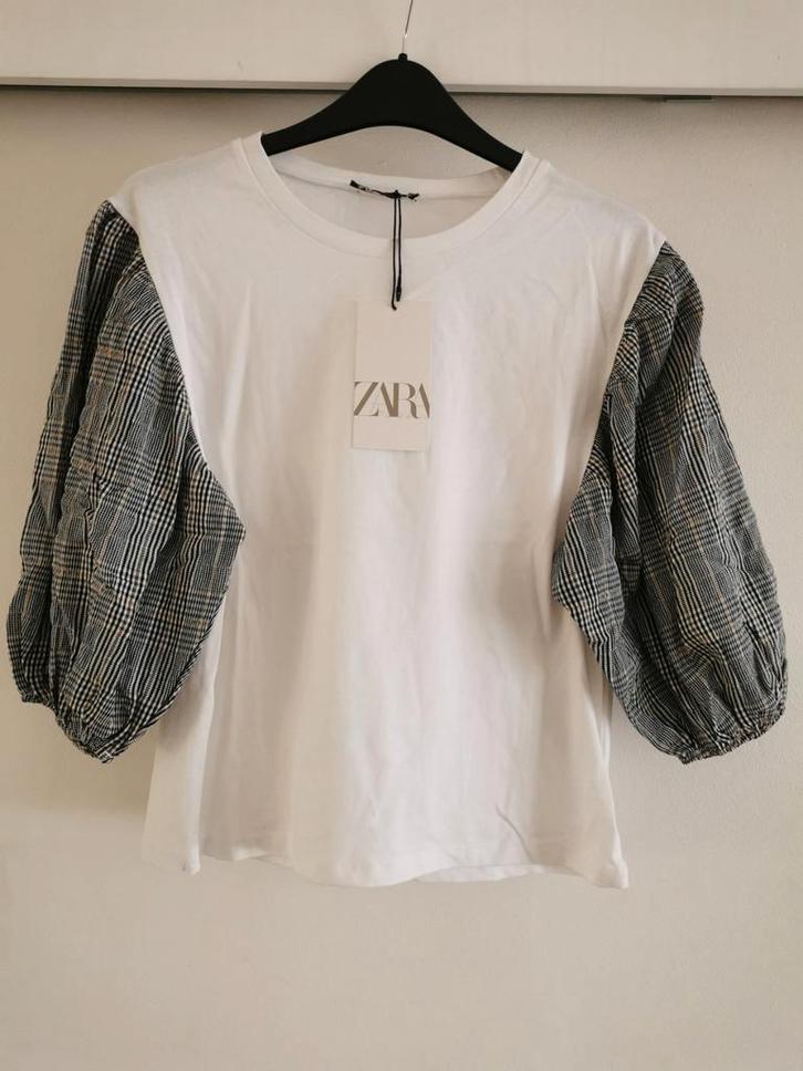 ZARA top met pof mouwen mt. S, Kleding | Dames, Tops, Nieuw, Maat 36 (S), Wit, Korte mouw, Verzenden