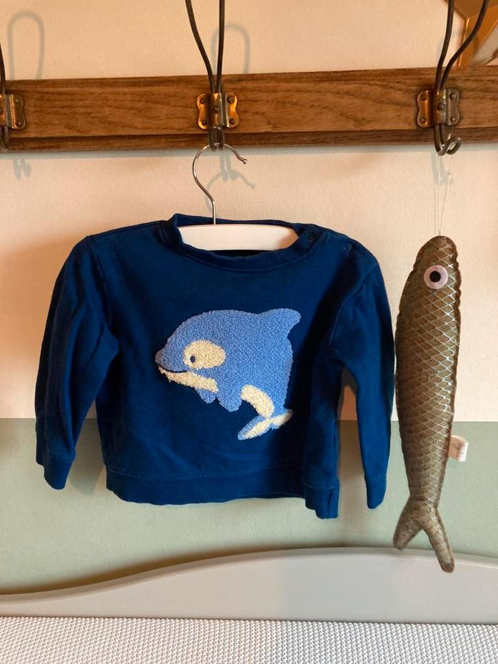 Trui HEMA donkerblauw met vis mt 80, Kinderen en Baby's, Babykleding | Maat 80, Zo goed als nieuw, Truitje of Vestje, Ophalen of Verzenden