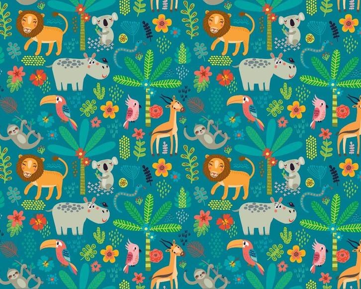 Jungle vlies behang Jungle Animals 300x240 cm Muurdeco4kids, Kinderen en Baby's, Kinderkamer | Inrichting en Decoratie, Nieuw