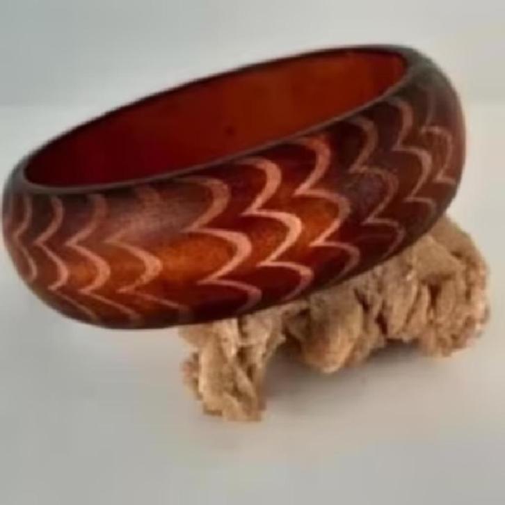 Vintage  houten armband 22 mm breed, Sieraden, Tassen en Uiterlijk, Armbanden, Zo goed als nieuw, Hout, Bruin, Ophalen