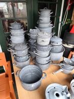 Zeer grote partij grijs gewolkt emaille., Antiek en Kunst, Ophalen