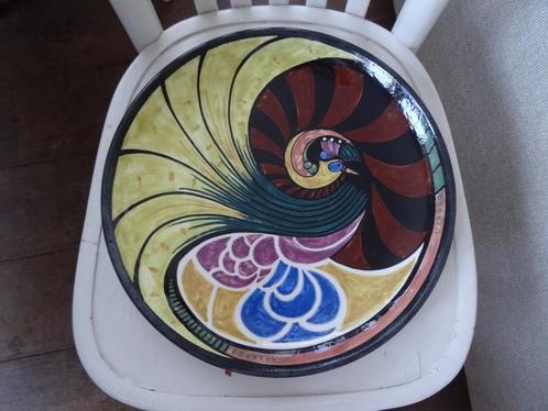 Antiek oud wandbord plateel afb pauw Eskaf Art Deco, Antiek en Kunst, Antiek | Keramiek en Aardewerk, Ophalen